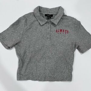 Forever 21 Gray Polo Crop Top with Red Embroidery